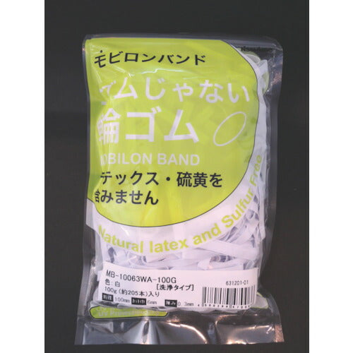 日清紡 ゴムじゃない輪ゴム モビロンバンド100X6X0.3白/洗浄タイプ100G MB-10063WA-100G