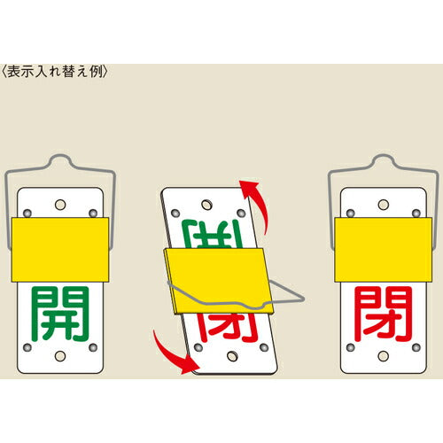 緑十字 スライド式バルブ開閉札 開(緑)⇔閉(赤) 特15-44A 130×60mm 取付金具付 165101