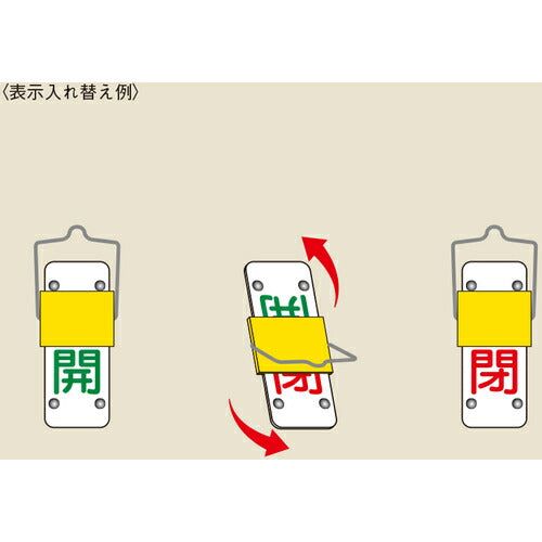 緑十字 スライド式バルブ開閉札 開(緑)⇔閉(赤) 特15-43A 90×35mm 取付金具付 165201