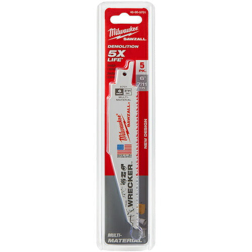 milwaukee WRECKER 解体用レシプロソーブレード 7/11 TPI 152mm(5本パック) 48-00-5701