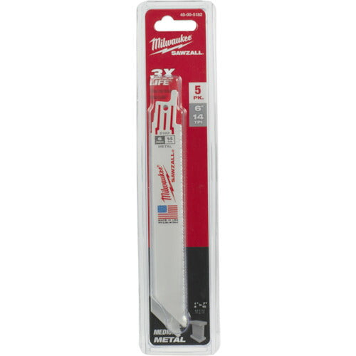 milwaukee THIN KERF金工用レシプロソーブレード 14TPI 152mm(5本パック) 48-00-5182