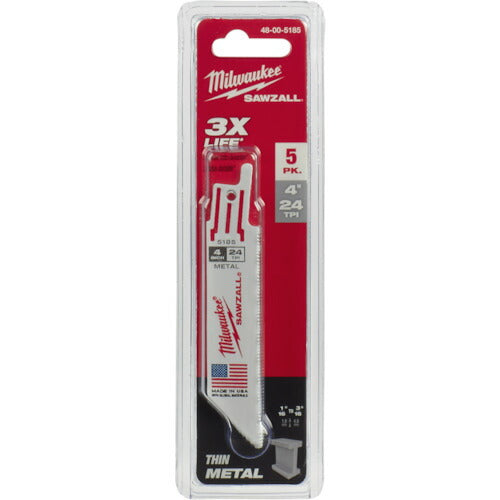 milwaukee THIN KERF金工用レシプロソーブレード 24TPI 101mm(5本パック) 48-00-5185