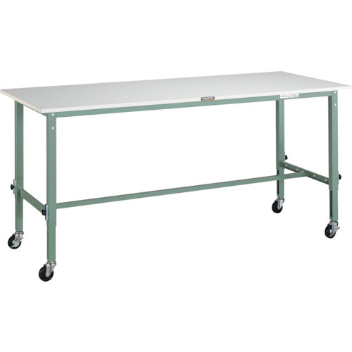 TRUSCO 軽荷重作業台高さ調節式(80kg)AEM型 1800X750XH719~1019 φ75キャスター付 グリーン色 AEM-1800C75