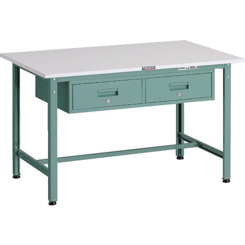 TRUSCO 軽荷重作業台(300kg)AE型 1200X750XH740 2列引出付 グリーン色 AE-1200FL2