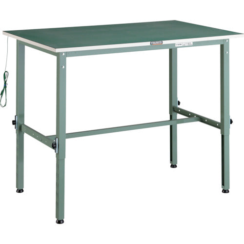 TRUSCO 軽荷重作業台高さ調節式(150kg)AEM型 1200X600XH652~952 帯電防止マット張り グリーン色 AEM-1260D