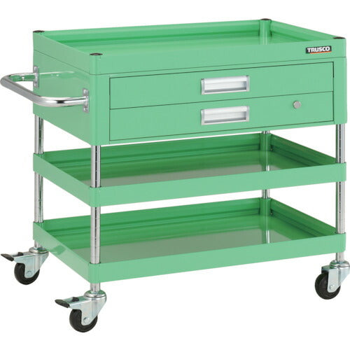 【取寄品】 TRUSCO ツールワゴン ファルコンワゴン750X500 2段引出付 ゴム車輪 ヤンググリーン FAW-773X-YG 【送料都度見積】