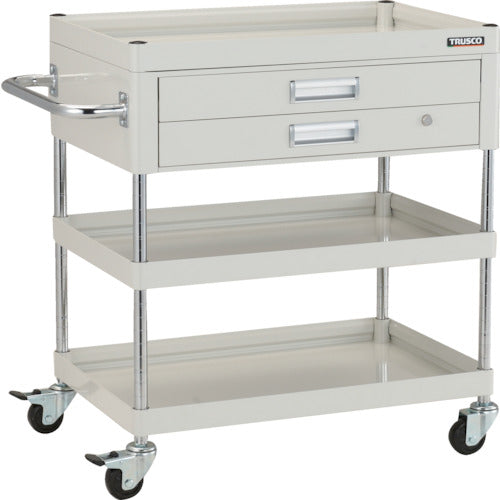 【取寄品】 TRUSCO ツールワゴン ファルコンワゴン750X500 2段引出付 ゴム車輪 ホワイト FAW-973X-W 【送料都度見積】