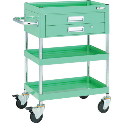 【取寄品】 TRUSCO ツールワゴン ファルコンワゴン750X500 2段引出付 ゴム車輪 ヤンググリーン FAW-973X-YG 【送料都度見積】