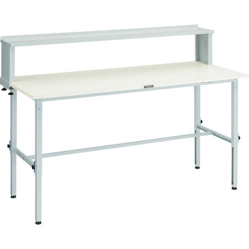 TRUSCO 軽荷重作業台高さ調節式(150kg)AEM型 1800X750XH954~1254(全高) 上棚付 ホワイト色 AEM-1800YURB W