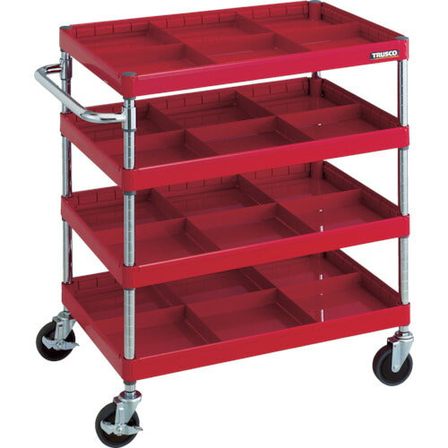 【取寄品】 TRUSCO ツールワゴン フェニックスワゴン 省音 750X500 仕切板付4段 レッド PEW-974S4-R 【送料都度見積】