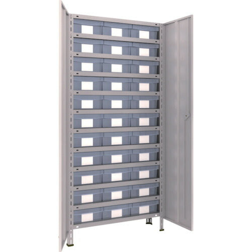 TRUSCO スチールラック 軽量棚扉付 875X300X1800樹脂引出透明大X33 ネオグレー 63V-T812D11(NG)