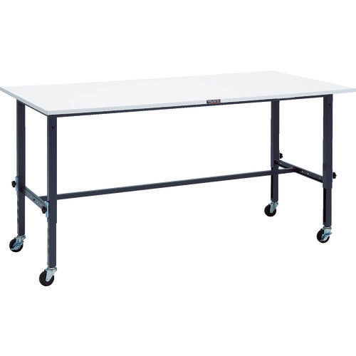 TRUSCO 軽荷重作業台高さ調節式(80kg)AEM型 1800X900XH719~1019 φ75キャスター付 ダークグレー色 AEM-1809C75 DG