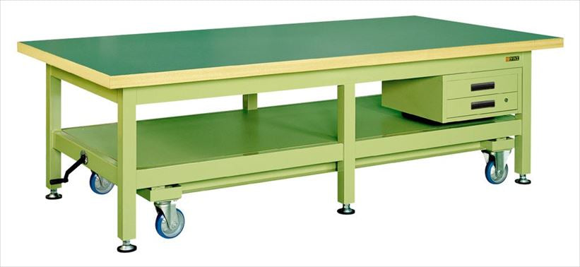 超重量作業台ＫＷＣタイプ（ハンドル昇降移動・キャビネット付） KWCF-2412B 030537 ※法人向け 個人宅配送不可