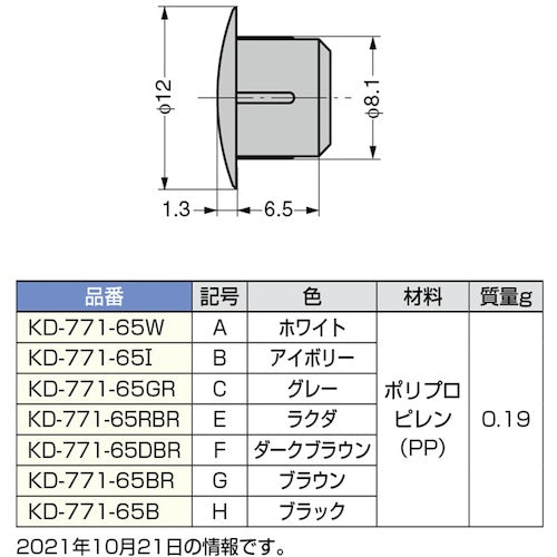 スガツネ工業 （１２００４１０６１）ＫＤ－７７１－６５ＢＲ多目的穴埋めキャップ KD-771-65BR