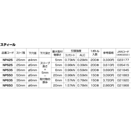 エビ ネイルプラグ（２００本入） ４Ｘ２５ｍｍ NP425