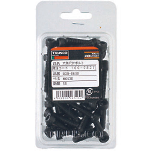 ＴＲＵＳＣＯ 六角穴付ボルト 黒染め 半ネジ サイズＭ３×２５ ４５本入 ／キャップボルト（ＣＡＰ） B30-0325