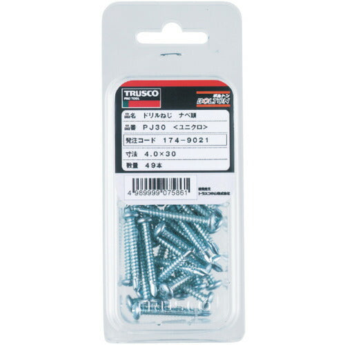 ＴＲＵＳＣＯ ドリルねじナベ 板金用 ユニクロ Ｍ４Ｘ１０ ９７本入 PJ-10