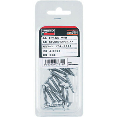ＴＲＵＳＣＯ ドリルねじサラ 金物・サッシ用 ＳＵＳ Ｍ４．０Ｘ２５ ２２本入 SFJ-25