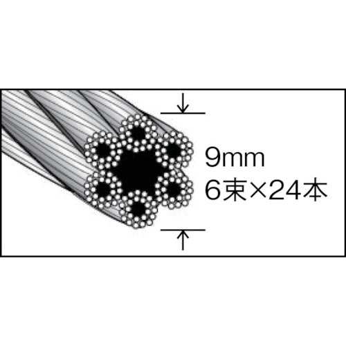 ＴＲＵＳＣＯ メッキ付ワイヤーロープ Φ９ｍｍＸ１０ｍ CWM-9S10