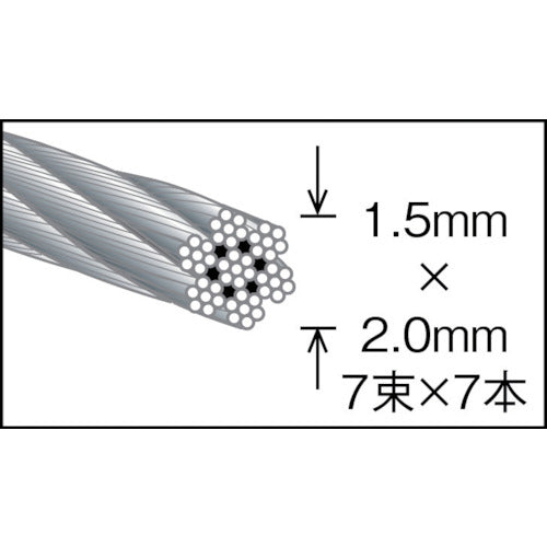 ＴＲＵＳＣＯ ステンレスワイヤロープ ナイロン被覆 Φ１．５（２．０）Ｘ５ｍ CWC-15S5