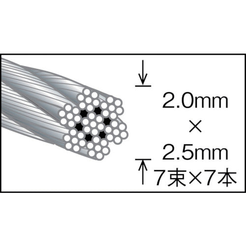 ＴＲＵＳＣＯ ステンレスワイヤロープ ナイロン被覆 Φ２．０（２．５）Ｘ５ｍ CWC-2S5