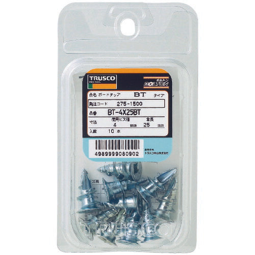 ＴＲＵＳＣＯ ボードタップ 亜鉛合金ダイカスト製 ４ｍｍ×長さ２５ｍｍ １０本入 （中空壁用アンカー／ねじ込み式） BT-425BT