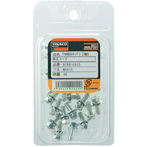 ＴＲＵＳＣＯ 十字穴付アプセット組込 Ｐ＝３ 三価白 Ｍ５×４０ １７本入 ／（＋）アプセットボルト ばね座金＋ＪＩＳワッシャー付き B768-0540