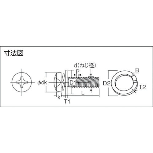 ＴＲＵＳＣＯ ナベ頭座金組込ねじ Ｐ＝３ 三価白 Ｍ６×１５ ２４本入 （ばね座金＋ＪＩＳワッシャー付き） B750-0615