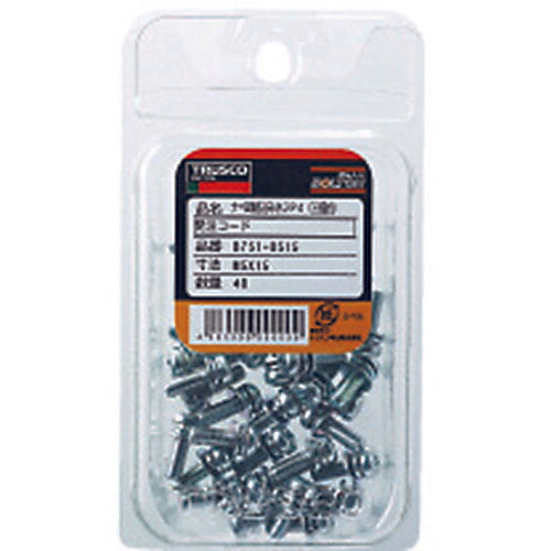 ＴＲＵＳＣＯ ナベ頭座金組込ねじ Ｐ＝３ 三価白 Ｍ３×６ ９５本入 （ばね座金＋ＪＩＳワッシャー付き） B750-0306