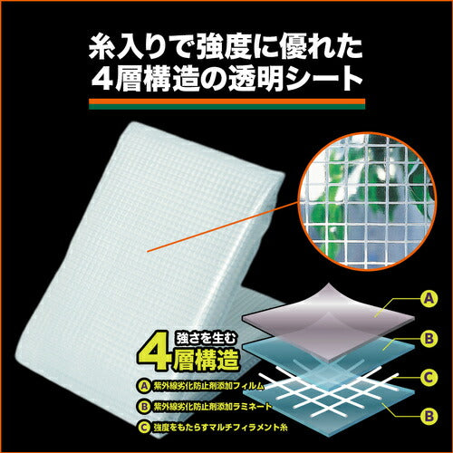 ＴＲＵＳＣＯ 透明糸入りシート クリアクロスシート ロール 幅１．８ｍ×長さ５０ｍ巻 CX-G50