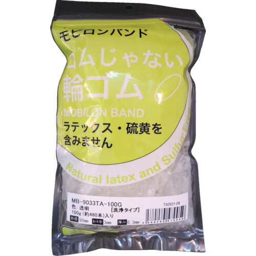 日清紡　ゴムじゃない輪ゴム　モビロンバンド９０Ｘ３Ｘ０．３透明／洗浄タイプ１００Ｇ MB-9033TA-100G