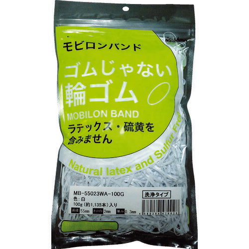 日清紡　ゴムじゃない輪ゴム　モビロンバンド５５Ｘ２Ｘ０．３白／洗浄タイプ１００Ｇ MB-55023WA-100G