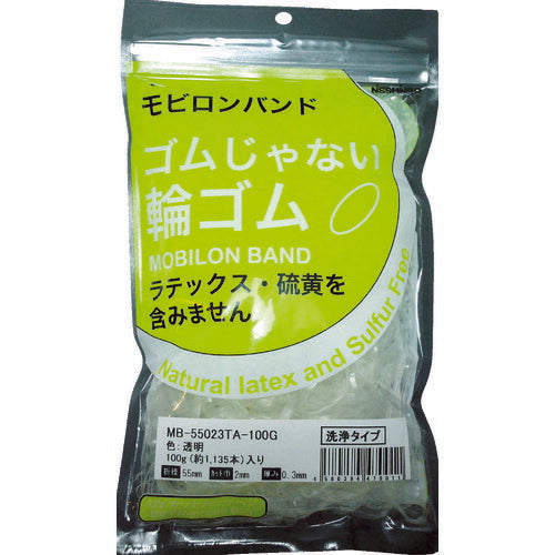 日清紡　ゴムじゃない輪ゴム　モビロンバンド５５Ｘ２Ｘ０．３透明／洗浄タイプ１００Ｇ MB-55023TA-100G