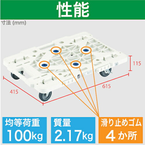ＴＲＵＳＣＯ 樹脂製平台車  ルートバンメッシュタイプ ６１５Ｘ４１５ オール自在 白 MPK-600J-W