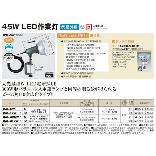 ハタヤ ４５Ｗ ＬＥＤ作業灯 １００Ｖ RXL-5W