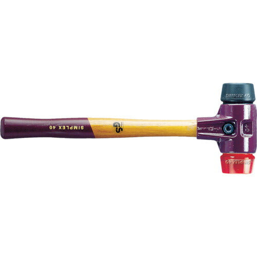 ＨＡＬＤＥＲ　ＳＩＭＰＬＥＸ　プラスチックハンマー　鋳鉄ハウジング、木製ハンドル　径（５０）ｍｍ　ゴム複合材（黒）・プラスティック（赤） 3026.050