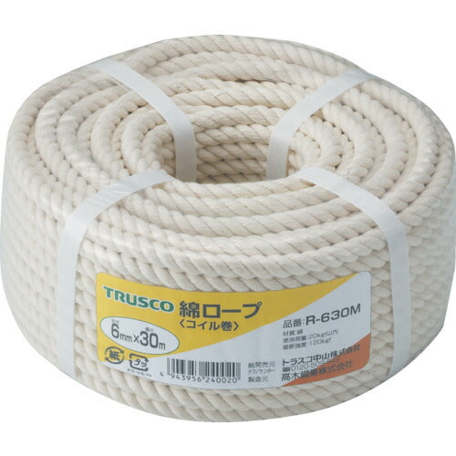 ＴＲＵＳＣＯ 綿ロープ ３つ打 線径６ｍｍＸ長さ３０ｍ R-630M