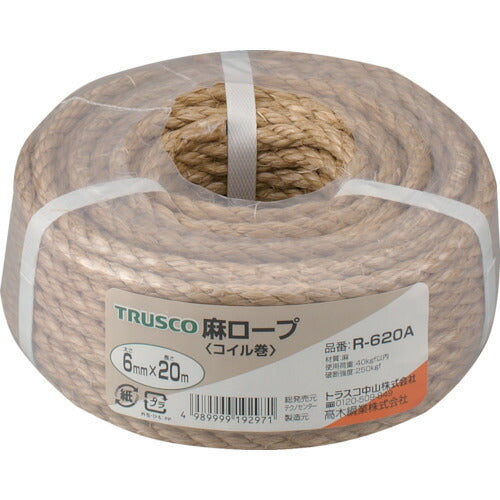 ＴＲＵＳＣＯ 麻ロープ ３つ打 線径６ｍｍＸ長さ２０ｍ R-620A