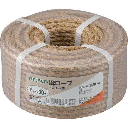 ＴＲＵＳＣＯ 麻ロープ ３つ打 線径６ｍｍＸ長さ３０ｍ R-630A