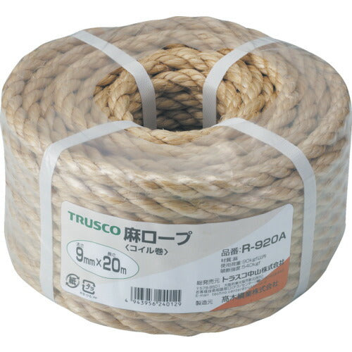 ＴＲＵＳＣＯ 麻ロープ ３つ打 線径９ｍｍＸ長さ２０ｍ R-920A