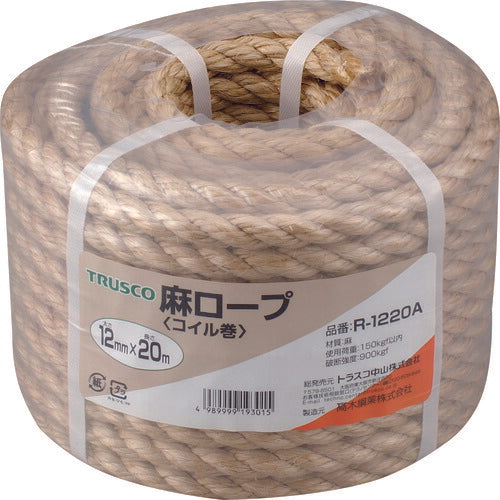 ＴＲＵＳＣＯ 麻ロープ ３つ打 線径１２ｍｍＸ長さ２０ｍ R-1220A