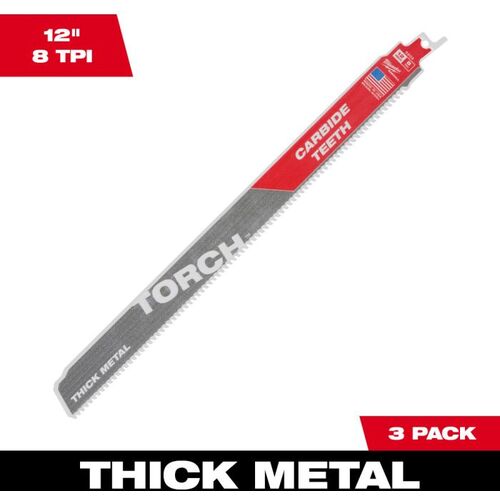 ミルウォーキー ＴＯＲＣＨ 金工用カーバイドレシプロソーブレード ８ＴＰＩ ３０５ｍｍ（３本パック） 48-00-5303