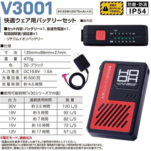快適ウェア　快適ウェア用バッテリーセット　ＳＥＴ　ブラック V3001-SET-20