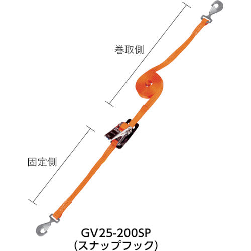 ＴＲＵＳＣＯ ベルト荷締機 ３８ｍｍ幅 ５００ｋｇ スナップフックタイプ GV38-500SP