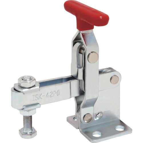 育良 下方押え型トグルクランプ スチール 垂直ハンドル（３１３２６） クランプアーム移動角度９４° フランジベース 締付力２．０ｋＮ 全長１１５ｍｍ ISK-42P0
