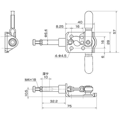 育良 横押し型トグルクランプ スチール（３１４１５） ストローク１６ｍｍ フランジベース 押圧力０．４ｋＮ ISK-SL50R0
