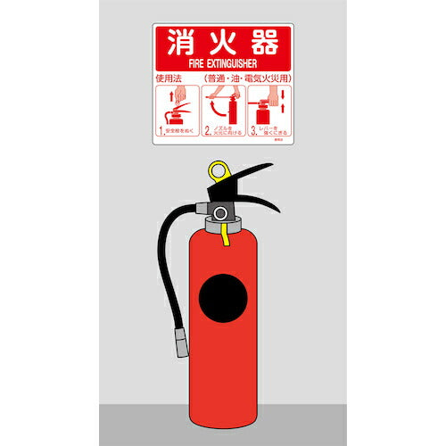 緑十字 消防標識 消火器使用法 使用法２ ２１５×２５０ｍｍ 壁面取付タイプ エンビ 066012