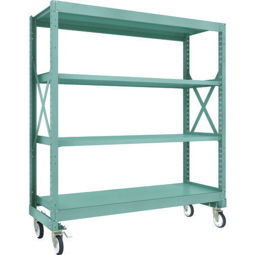ＴＲＵＳＣＯ　Ｒ３型ボルト式中量棚Ｗ１８００ＸＤ６００ＸＨ２０００　４段　Φ１５０　ゴムキャスター付 R3-6664-G150
