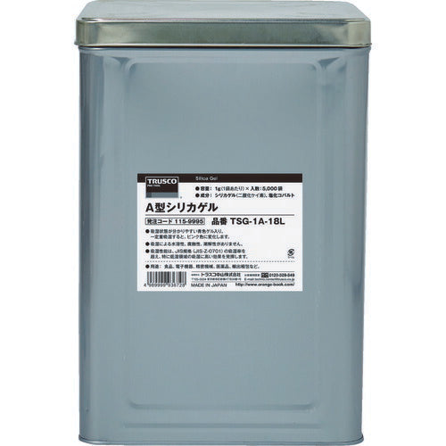 ＴＲＵＳＣＯ　Ａ型シリカゲル　１ｇ　吸湿・使い捨て型　５０００個入　コバルト入　１斗缶 TSG-1A-18L