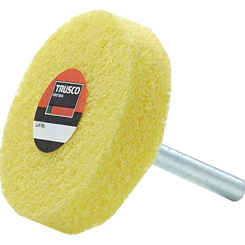 【5個セット】 ＴＲＵＳＣＯ　軸付ナイロンホイール　軸径６ｍｍ　＃１０００　イエロー TNWJ-50Y